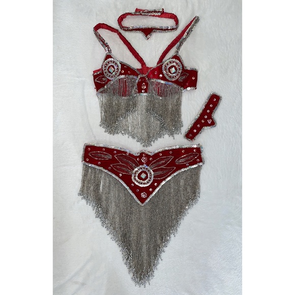 Red Silver Belly Dance Costume - Picture 2 of 10